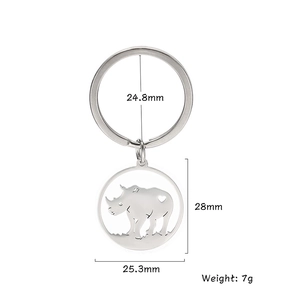 Polished 304 stainless steel rhino keychain with a cutout heart silhouette pendant