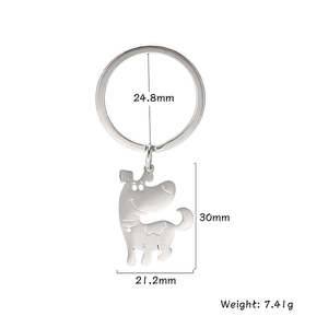 Schlüsselanhänger aus 304 Edelstahl im Cartoon-Hunde-Design mit Maßangaben auf Weiß