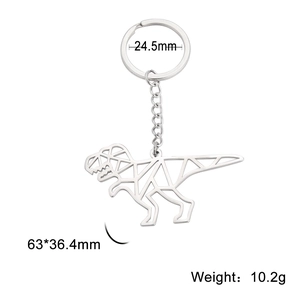 Portachiavi in acciaio inossidabile con ciondolo a forma di dinosauro T-Rex lucido