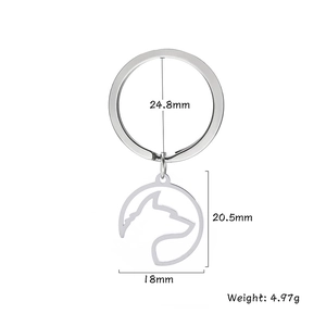 Porte-clés minimaliste en acier inoxydable avec pendentif découpé en forme de chien
