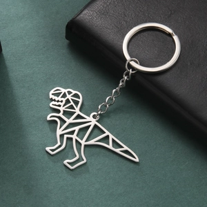 Portachiavi Dinosauro T-Rex Geometrico Traforato in Acciaio Inossidabile 304 Stile Punk Anello per Auto Borsa Unisex Gioielli
