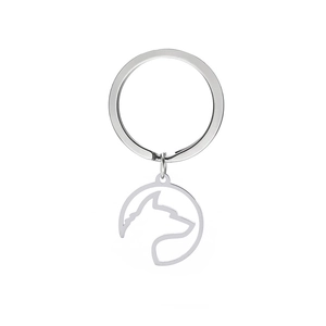 Porte-clés minimaliste en acier inoxydable avec silhouette évidée de tête de chien berger