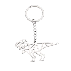 Portachiavi Tyrannosaurus Rex in acciaio inossidabile argento con design geometrico