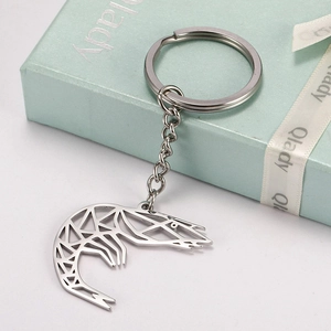 304 Stainless Steel Geometric Hollow Shrimp Keychain Pendant For Bag Charm Car Key Holder Minimalist Jewelry Gift For Unisex