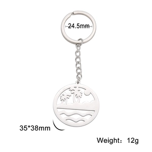 Polished stainless steel keychain with tropical palm tree镂空 pendant and ring