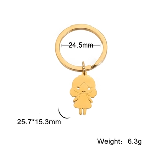 Porte-clés pendentif fille en acier inoxydable doré poli dimensions 25,7x15,3mm