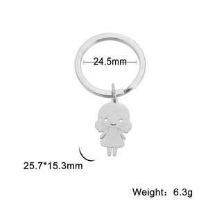 Porte-clés pendentif fille en acier inoxydable poli avec dimensions et anneau 24,5mm