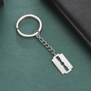 304 Stainless Steel Razor Blade Pendant Keychain Industrial Punk Style Silver Metal Key Ring For Men Women Jewelry Gift