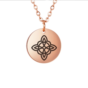 Rose gold stainless steel double-layer necklace with laser-etched Celtic knot pendant