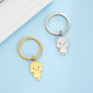 Porte-Clés Minimaliste en Acier Inoxydable 304 Pendentif Petite Fille Ajouré Poli Miroir Bijou de Sac Cadeau Femme