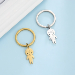 Minimalistische Roestvrijstalen Cartoon Jongen Hanger Sleutelhanger Voor Mannen Vrouwen Spiegelgepolijst Goud Zilver Metalen Auto Sleutelhanger Tas Charm Accessoire Cadeau