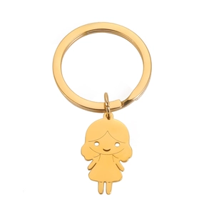 Porte-clés en acier inoxydable doré poli avec pendentif minimaliste de petite fille