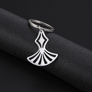 Minimalist hollow out fan shaped stainless steel keychain pendant with silver metal finish