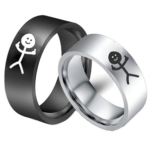 Anillo de Parodia Humorística Hombre de Palo Dedo Corazón Sonrisa Acero Inoxidable Punk Streetwear Band Ring Hombre Mujer Joyería