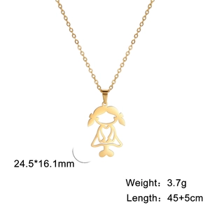Detailed specs showing a hollow girl pendant necklace in gold-plated stainless steel