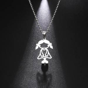 Minimalist stainless steel necklace featuring a hollow girl pendant on a black background