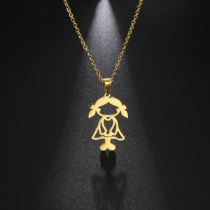 Minimalist Stainless Steel Hollow Out Little Girl Pendant Necklace Gold Plated Adjustable Necklace For Women Jewelry