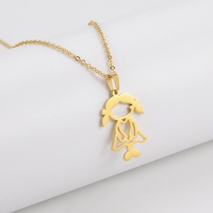 Close-up of a gold-plated stainless steel necklace with a girl silhouette pendant