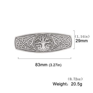 Vintage Celtic Knot Tree of Life hair clip in silver alloy, size 83mm by 29mm