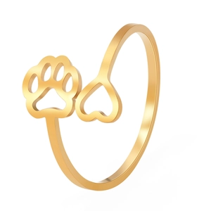 Minimalistischer goldener Ring mit Pfotenabdruck und Herz aus robustem Edelstahl