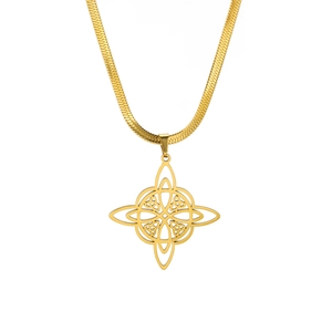 Goldene Halskette aus Edelstahl mit Hexenknoten Anhänger und Schlangenkette