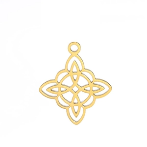 Golden stainless steel double-layered witch knot pendant with hollow geometric design