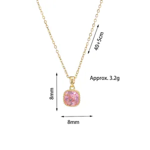 Collar de acero de titanio dorado con colgante de circón rosa, de 8mm, largo 40+5cm