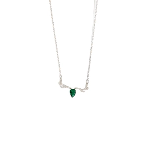 Titanium steel deer antler necklace with green teardrop zircon and silver chain