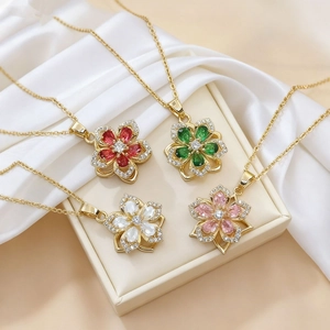 Roterende Bauhinia Bloem Zirkoon Hanger Halsketting Titaniumstaal Ketting Mode Sieraden Cadeau Voor Dames