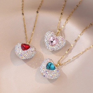 Hart Hanger Ketting Verguld Roestvrij Staal Zirkoon Ingelegd Elegante Sieraden Voor Dames