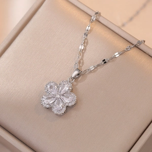 Collana Con Ciondolo A Fiore In Zircone Acciaio Al Titanio Gioielli Di Moda In Cristallo Scintillante Per Donne Stile Elegante
