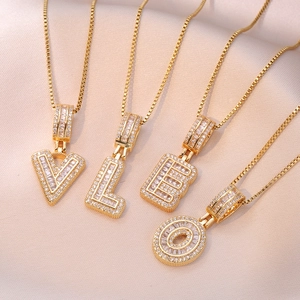 Gold Plated Stainless Steel Alphabet Letter Pendant Necklace With Zirconia Sparkling Trendy Hip Hop Jewelry For Women Dating Gift