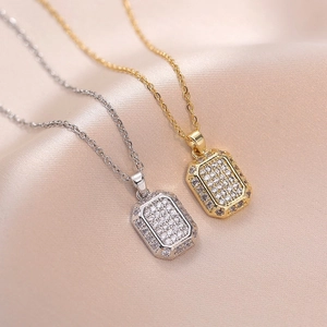 Minimalist Titanium Steel Geometric Square Plaque Pendant Necklace For Women Inlaid Zircon Light Luxury Korean Clavicle Chain Jewelry