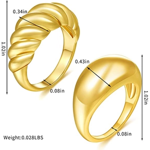 Goldenes Set aus Croissant-Domring und gedrehtem Titanstahlring für Damen