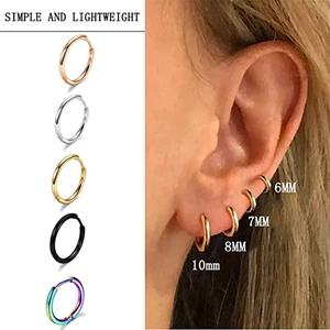 Minimalist stainless steel hoop earrings in five colors and four sizes from 6mm to 10mm