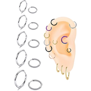Polished stainless steel hoop earring set in silver, gold, black and rainbow colors