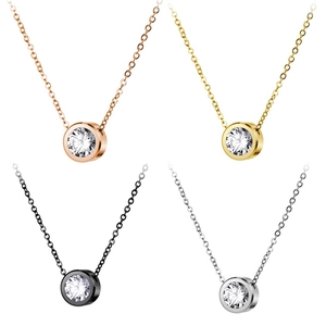 Collier Minimaliste en Acier Titane Avec Pendentif en Zirconium Unique Pour Femmes Chaîne de Clavicule Plaquée Or Argent Noir Or Rose Bijoux