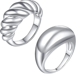 Minimalistisches Set aus Croissant-Ring und glattem, dickem Silberring, poliert
