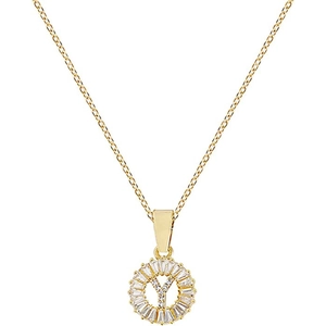 Collana con lettera Y in oro con pendente rotondo in zirconi e catena a maglie fini