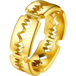 Punkstijl gouden roestvrijstalen ring met uniek opengewerkt scheermesblad ontwerp