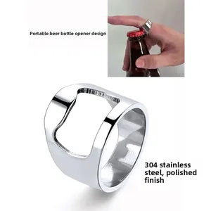 Close-up of polished 304 stainless steel ring bottle opener with functional design