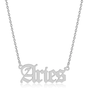 Collier signe astrologique Bélier en acier inoxydable avec pendentif lettre gothique