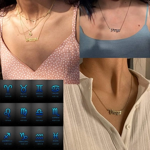 Collier signe du zodiaque rétro en acier inoxydable avec pendentif en vieil anglais doré et argent