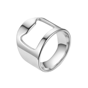 Polished silver stainless steel multifunctional ring with built-in bottle opener detail