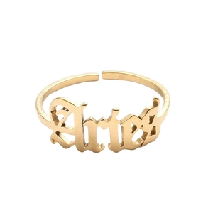 Minimalist stainless steel Aries zodiac ring with adjustable open band in gold finish