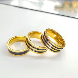 Bague Anneau Minimaliste en Acier Titane à Rayures Rainurées Plaquée Or Argent Émail pour Hommes Femmes Bijoux de Mode Cadeau