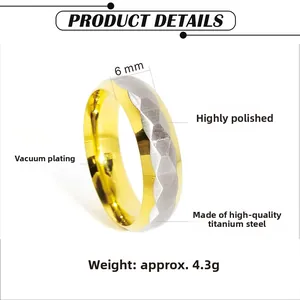 Punk 6mm gefacetteerde roestvrijstalen ring in tweekleurig zilver en goud design