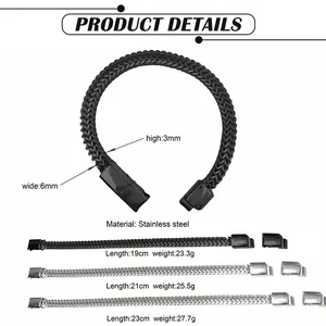 Size chart for stainless steel Cuban link bracelet showing 6mm width and varied weights