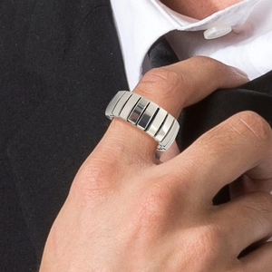 Polished stainless steel watchband style stretch ring for men in business formal attire