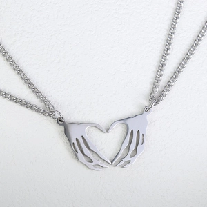 Gothic Stainless Steel Skull Hand Heart Pendant Necklace Set Punk Dark Hip Hop Jewelry For Couples Men Women